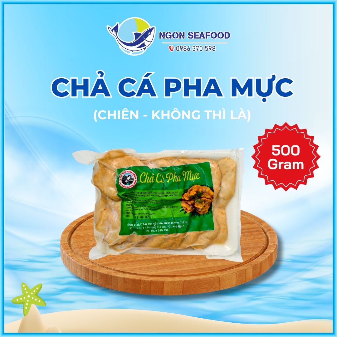 Chả Cá Pha Mực Nguyên Chất (Chiên) - Hút Chân Không - Khay 500gr